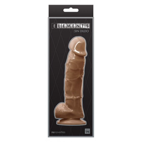 Кофейный фаллоимитатор с мошонкой на присоске 5 Inch Dildo - 17,5 см.